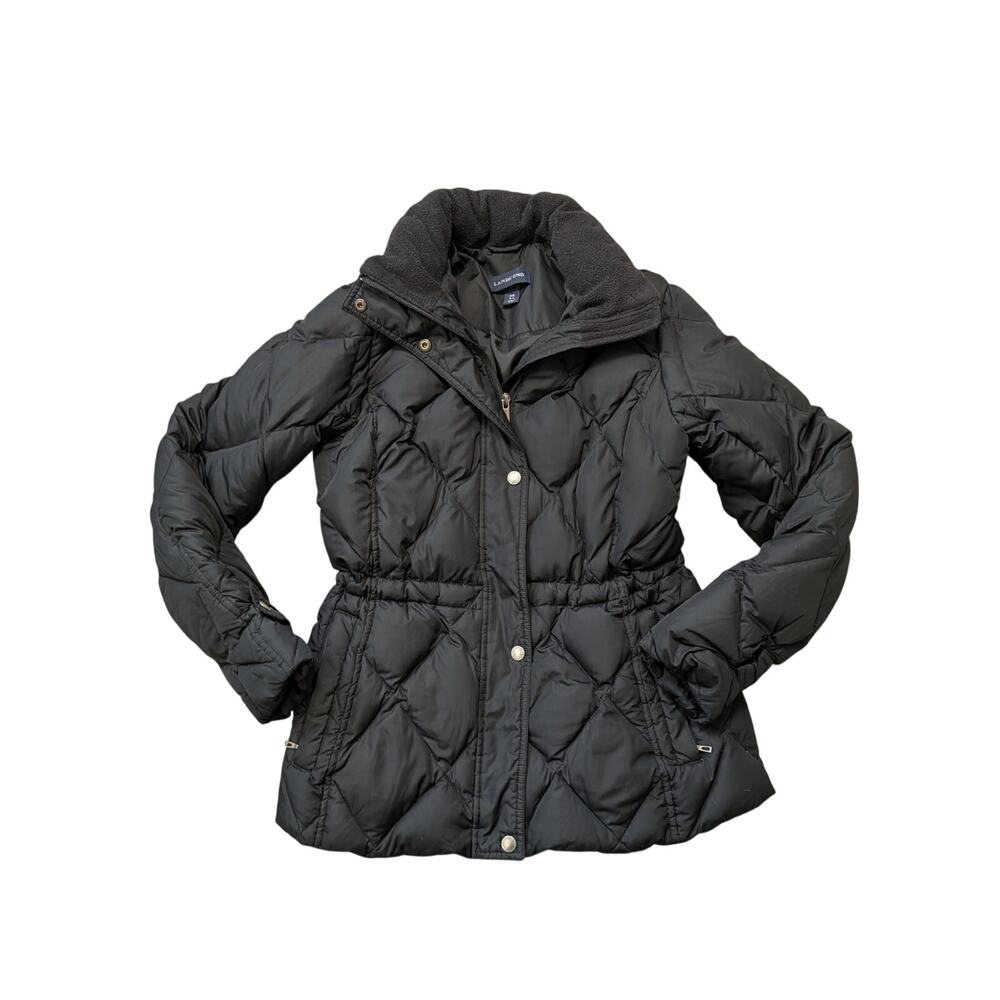 Lands’ End Women’s Black Winter Coat Quilted Down Puffer Jacket Size XS